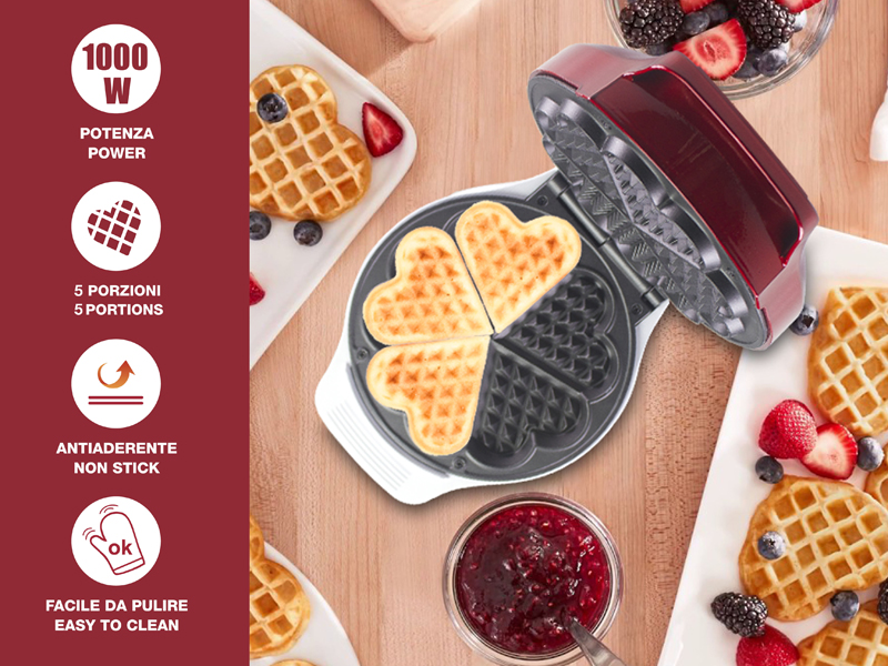 Acquista Piastra per waffle elettrica da 1000 W per 5 cialde a forma di  cuore